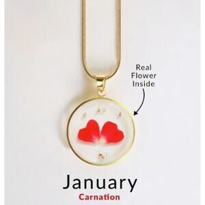 Mint & Lilly Pressed Birth Flower Necklace*January*Carnation*Gold